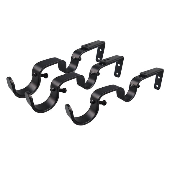 3pcs Curtain Rod Bracket Double Curtain Bracket Wall Mount Bracket Adjustable Curtain Rod Window Hardware, Cam Black