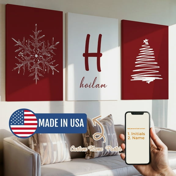 3pcs Custom Christmas Name Snowflake Christmas Tree Gift Decorative Painting, Canvas 8x12inch Unframe, Waterproof Wall Art for Home Decor-Made in USA