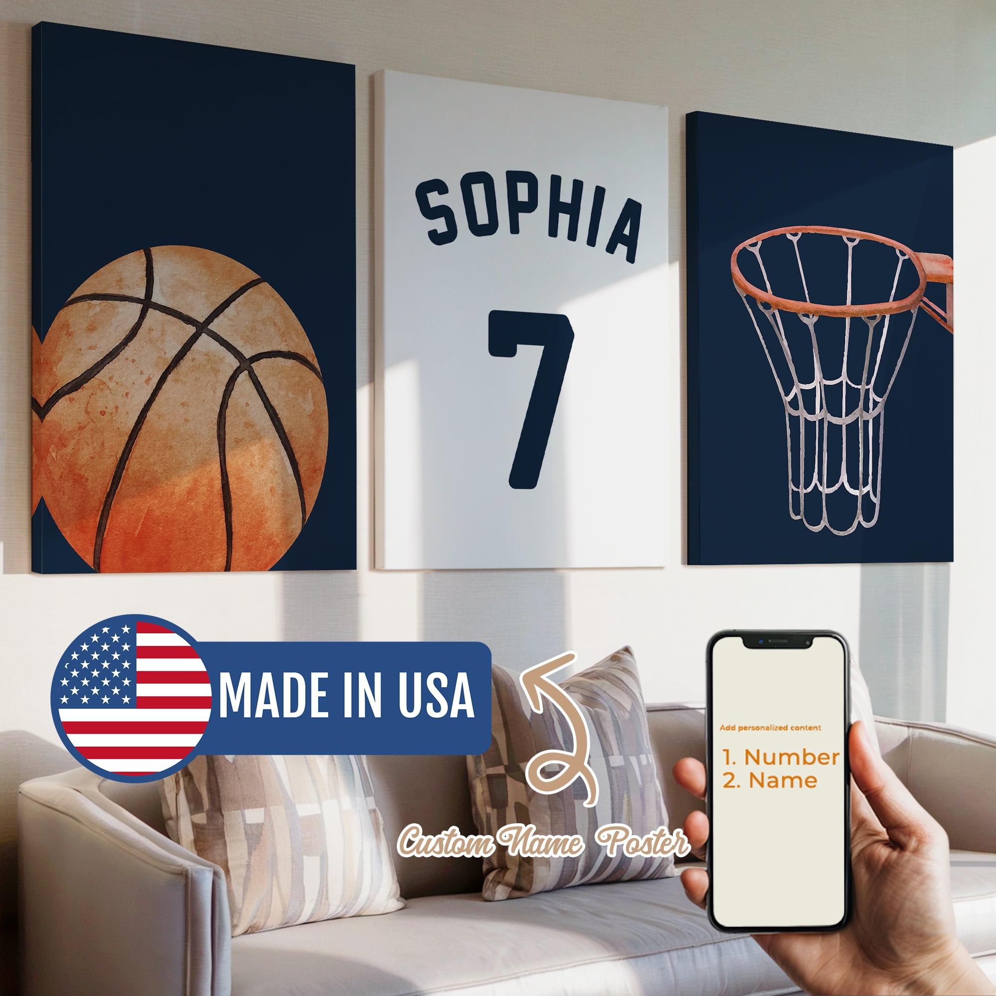 3pcs Custom Kids Name And Basketball Player Number Gift Decorative