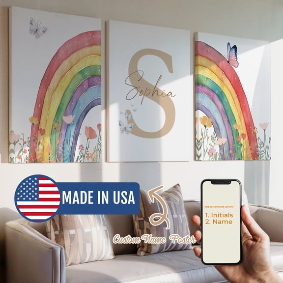 3pcs Custom Kids Name Multicolored Rainbow Gift Decorative Painting, Canvas 12x16inch Unframe, Waterproof Wall Art for Home Decor-Made in USA
