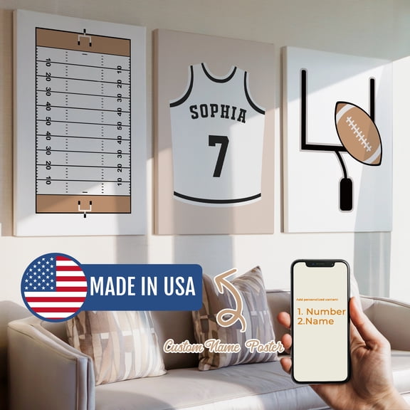 3pcs Custom Kids Rugby Jersey Number Name Space Gift Decorative Painting, Canvas 12x16inch Inner Framed, Waterproof Wall Art for Home Decor-Made in USA