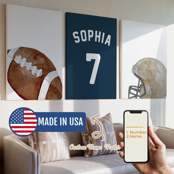 3pcs Custom Kids Rugby Player Number Name Space Gift Decorative Painting, Canvas 8x12inch Unframe, Waterproof Wall Art for Home Decor-Made in USA