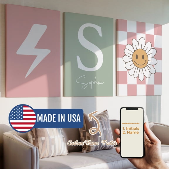 3pcs Custom Name Cartoon Sunflower Lightning Gift Decorative Painting, Canvas 16x24inch Unframe, Waterproof Wall Art for Home Decor-Made in USA