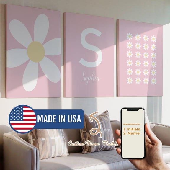 3pcs Custom Name Chrysanthemum Gift Decorative Painting, Canvas 16x24inch Inner Framed, Waterproof Wall Art for Home Decor-Made in USA