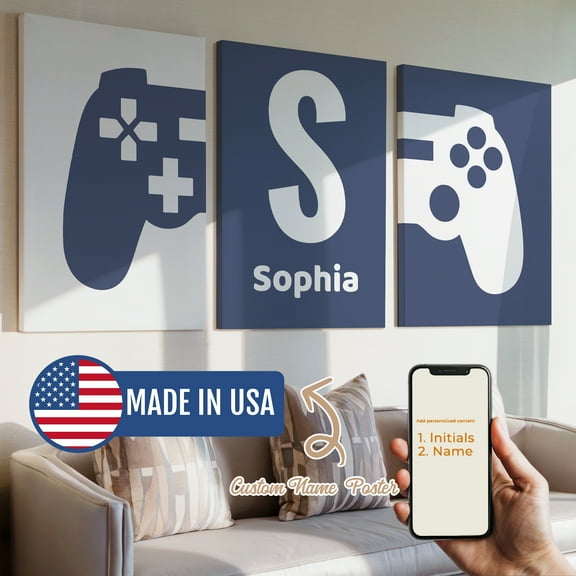 3pcs Custom Name Gamepad Gift Decorative Painting, Canvas 24x36inch Inner Framed, Waterproof Wall Art for Home Decor-Made in USA