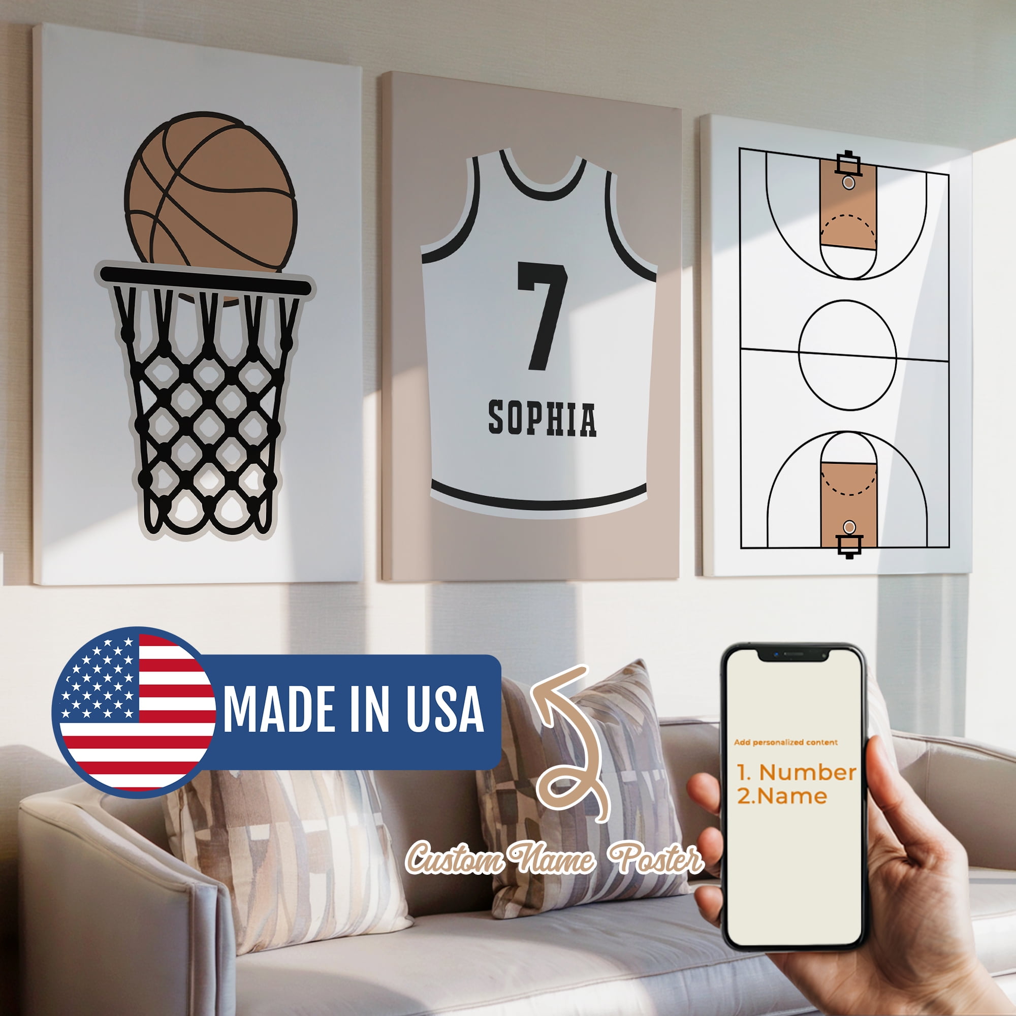 3pcs Custom Name Jersey Number Stadium Basketball Decorative Painting ...