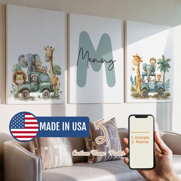 3pcs Cute Animal Party Custom Name Decorative Painting, Canvas 16x24inch Unframe, Waterproof Wall Art for Home Decor-Made in USA