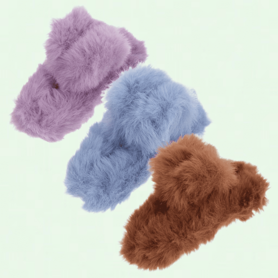3pcs Cute Hair Claw Clips, Furry Hair Accessories for Girls and Women, Faux Fur Rabbit Design
