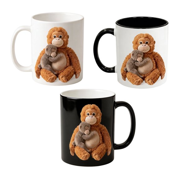 3pcs Cute Orangutan Monkey Ceramic Coffee Mug 11oz Animal Lover Cup with Baby Monkey Artwork, Funny Monkey Mug for Coffee Tea Milk Gift for Animal Lovers