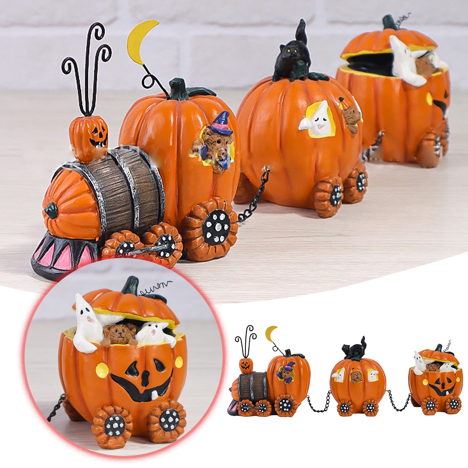 3pcs Cute Pumpkin Resin Craft Decorations Fall Home Decorating Tabletop