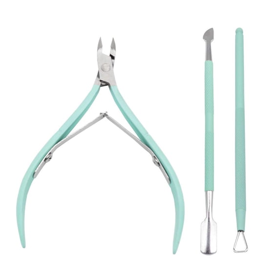 3pcs Cuticle Nipper with Cuticle Pusher Stainless Steel Cuticle Remover and Cutter Beauty Tool for Fingernails and Toenails Manicure Tool Kit (Green) (GREEN)