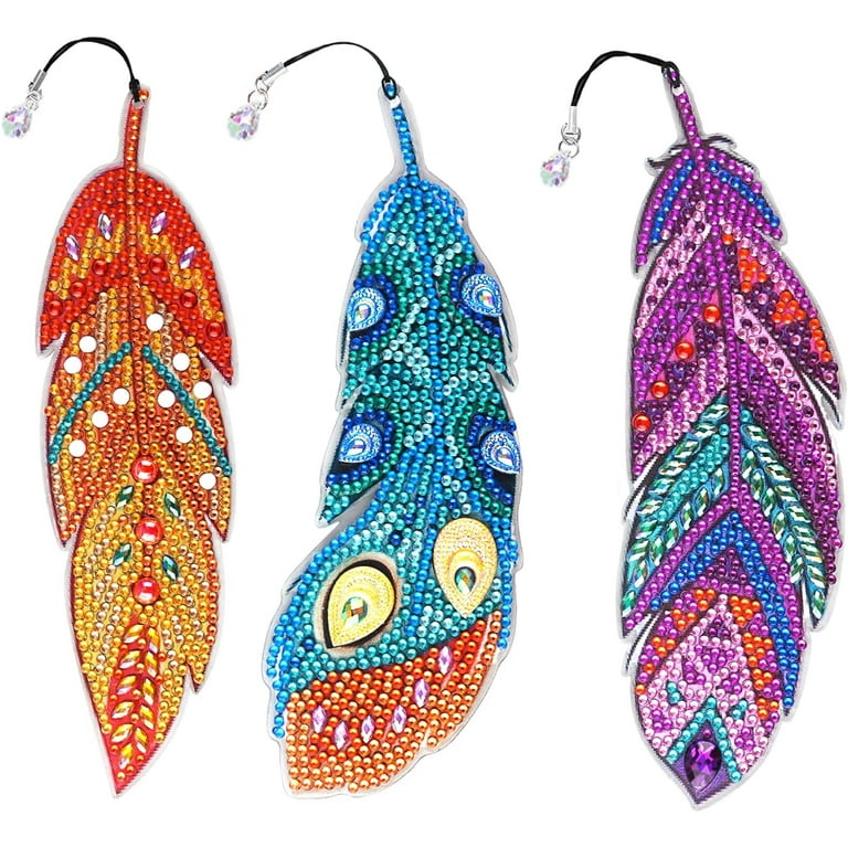 6pcs DIY Feather Diamond Painting Bookmarks with Crystal Pendant (SQ205)