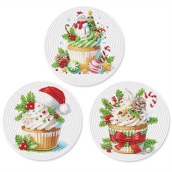 3pcs DIY Diamond Painting Kit Placemats Christmas Ice Cream Pattern Rectangular Non-Slip Placemats Modern Dining Table Kitchen Decor Craft Supplies