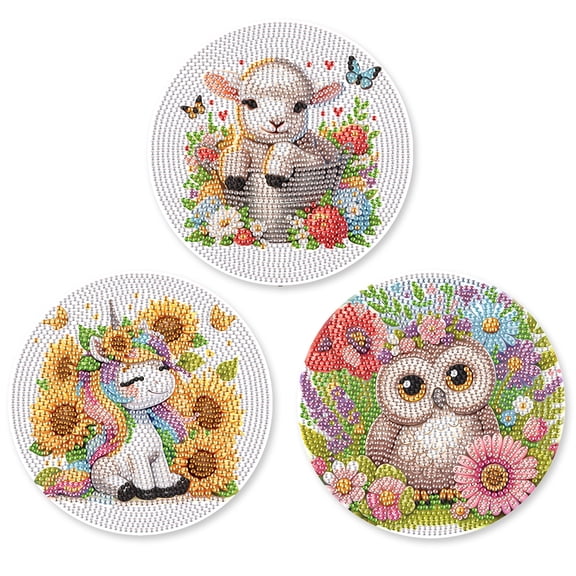 3pcs DIY Diamond Painting Kit Placemats Sunflower, Owl, and Calf Pattern Rectangular Non-Slip Placemats Modern Dining Table & Kitchen Decor Craft Supplies