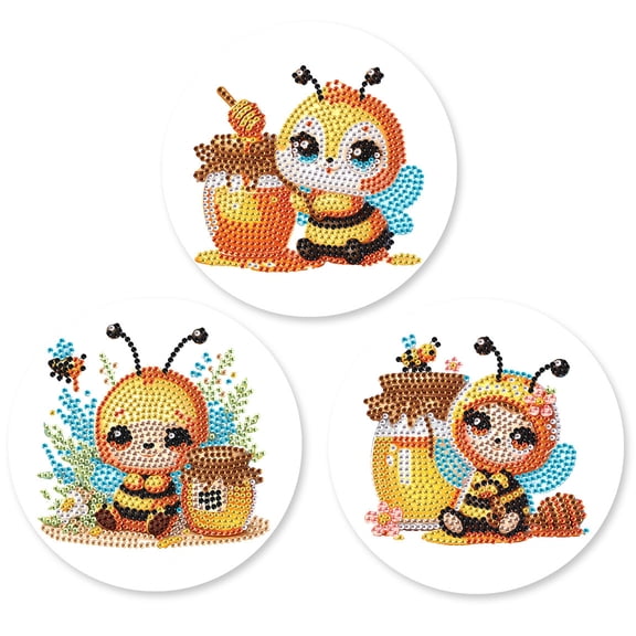 3pcs DIY diamond painting kit placemats, honeycomb-patterned round non-slip table mats, modern dining table and kitchen decorative craft supplies