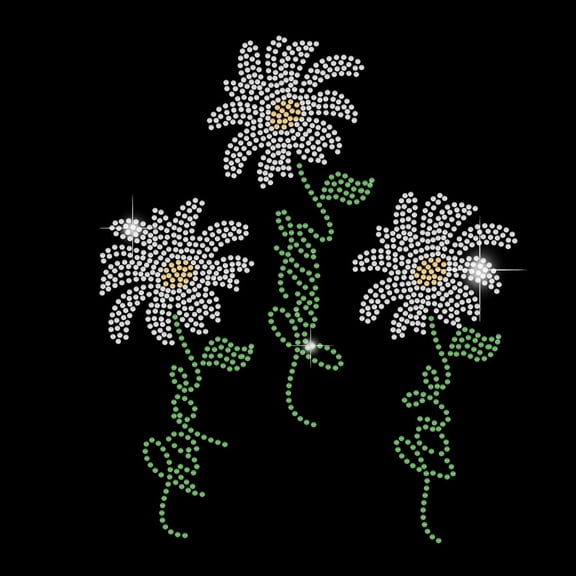 3pcs Daisy Iron on Rhinestones for Clothing Daisy Patch Rhinestone Transfer Iron On Hot Fix Embellishment Rhinestone Transfer Bling Hot Fix Transfers Clothing Shirt Decals