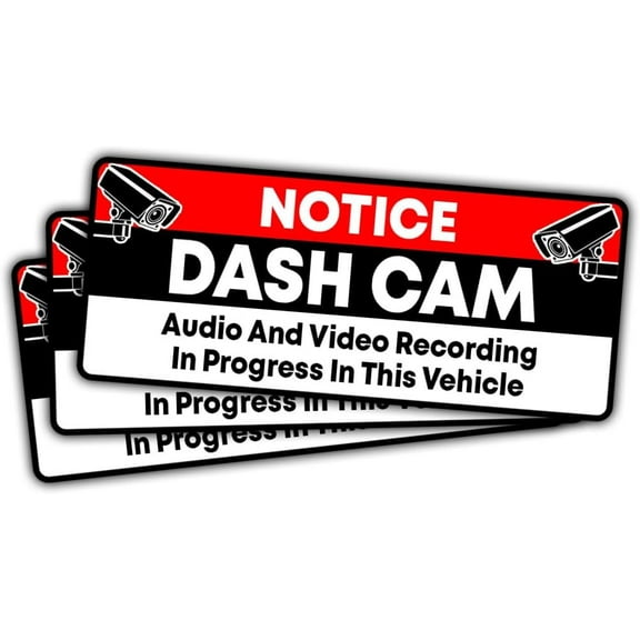 (3pcs) Dash Cam Sticker Dash Cam Recording Sticker, Audio and Video Recording - Stickers for Laptop Water Bottle Phone Car Window Helmet Vinyl Stickers 3 inches (Red)