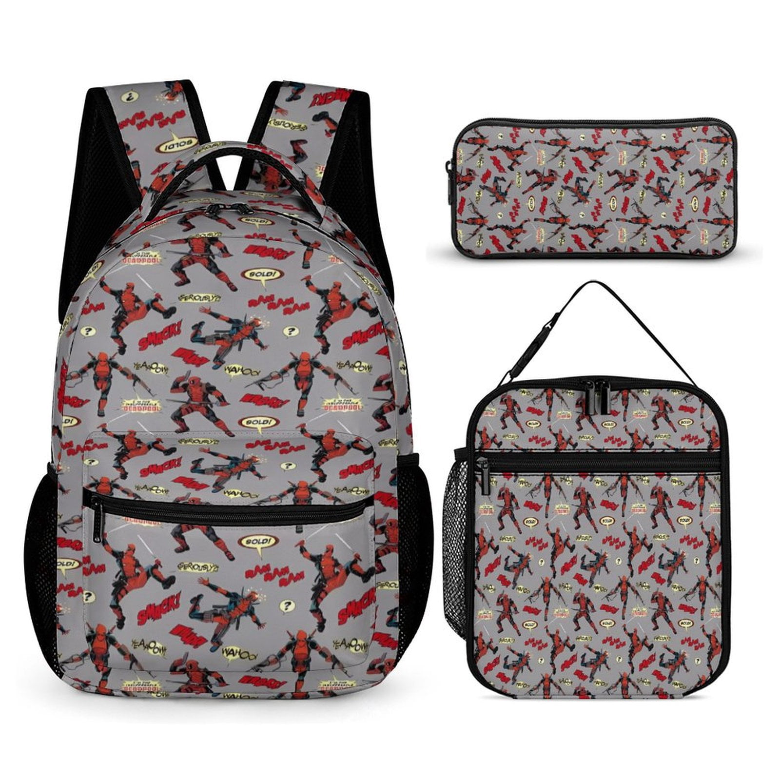 3pcs Dead-pool Backpack Set, Multi-functional Laptop Bag 17in Water Resistant Travel Daypack, Large Capacity Double Shoulder Backpack With Lunch Bag