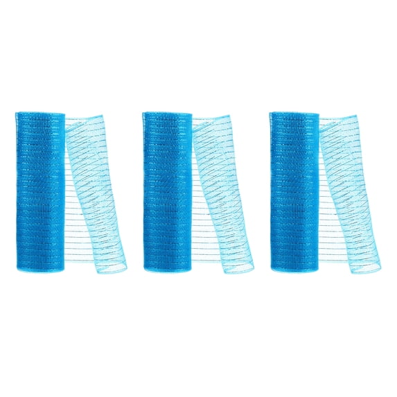 3pcs Decorative Mesh, 10 Inch x 10 Yard Decorative Mesh Ribbon Roll Foil Metallic for Christmas Tree,Blue