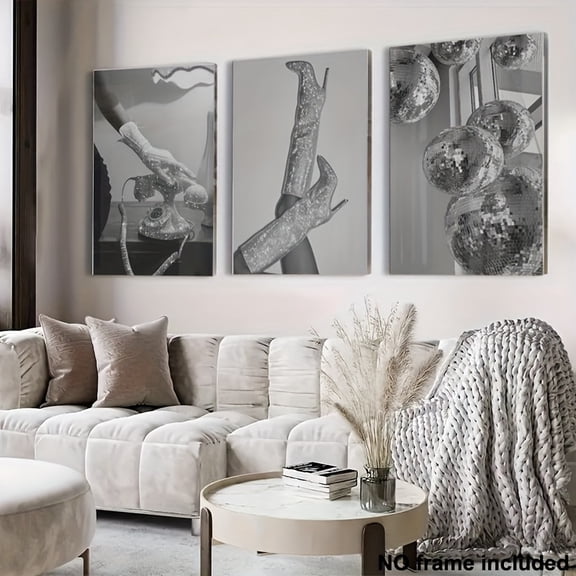 3pcs, Decorative Painting, 2D Flat Frameless Canvas Art, Black and White Luxury Fashion Poster, 3 Sets of Luxurious Printed Wall Decor for Home, Living Room, Bedroom, 2D Flat, Bedroom Decor, Black A