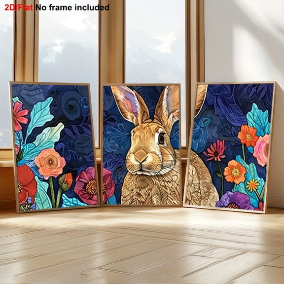 3pcs Decorative Painting Set, Frameless Canvas Poster, 3pcs Charming Rabbit Canvas Art Set for Living Room and Bedroom Decoration, Perfect Gift Choice, Ideal Choice for Room Decoration on 2D Flat