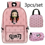 3pcs Demon Slayer Backpack Lunch Box Pen bag set School Bags Anime Travel Backpack Laptop Book Bag, Cycling