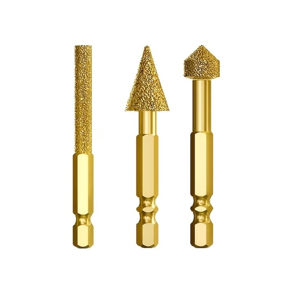 3pcs Diamond Drill Bit Set with Hex Shank for Rotary Tools - Perfect for Cast Iron, Stone, and More