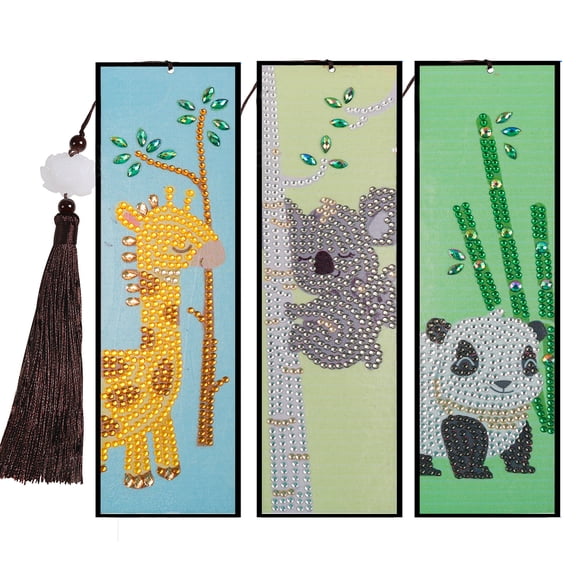 3pcs Diamond Painting Bookmark Kit Panda, Deer, and Sloth 5D DIY Sparkling Diamond ArtThe Perfect Choice for Book Lovers and an Excellent Holiday Gift