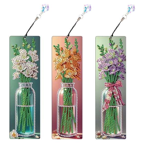 3pcs Diamond Painting Kit Bookmark 5D DIY Beautiful Vase Special Pattern Shimmering Handmade Artwork For Book Lovers Perfect for Birthdays, Christmas, and Holidays