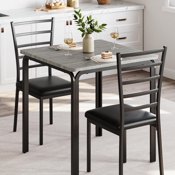 3pcs Dining Table Set, Industrial Dining Breakfast Table and 2 Chairs, Square Dining Room Table Set with 2 Metal And Chairs, Kitchen Table Set for Small Space, Apartment,Dining Room, Living Room