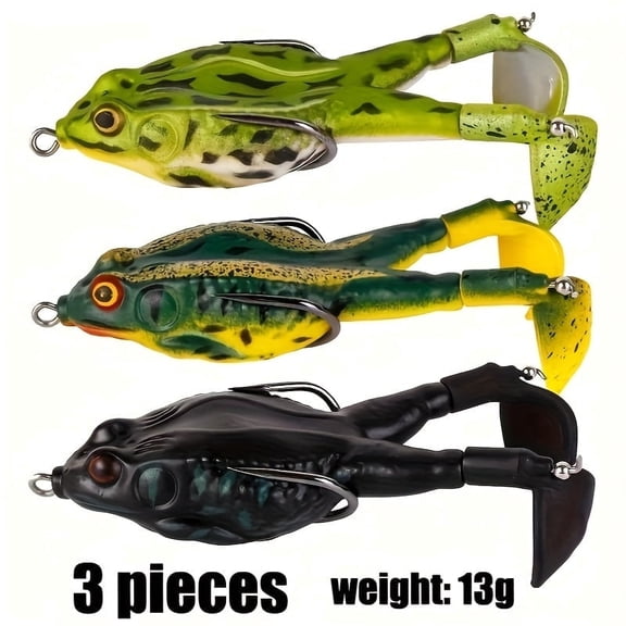 3pcs Double Helix Propeller Surface Frog Lure Set, Rotating Tail Floating Swing Bait with Sharp Hook, Suitable for Perch, Catfish and Other Freshwater Fishing