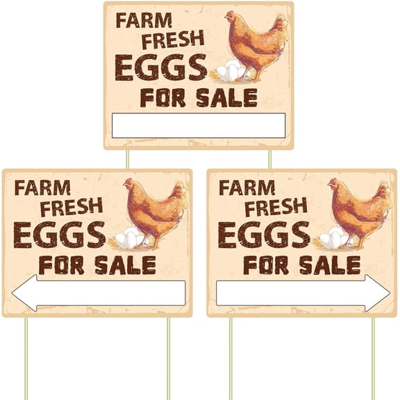 3pcs Double Sided Farm Fresh Eggs Sign Corrugated Plastic Mark with 6 Stakes for Indoor Outdoor Yard Business Supplies Home Decor 14.37 X 11.22inch