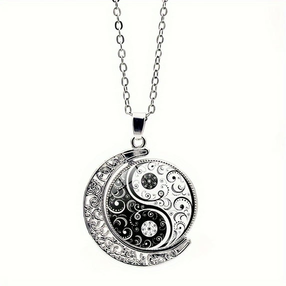 3pcs Double-Sided Gem Necklace, Moon Pendant & Vintage Sweater Chain - Fashion Accessories,3pcs