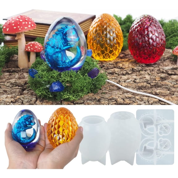 3pcs Dragon Egg & Dinosaur Silicone Molds Set, Easter & Candle Molds, Resin & Epoxy Pouring, DIY Crafts & Home Decor