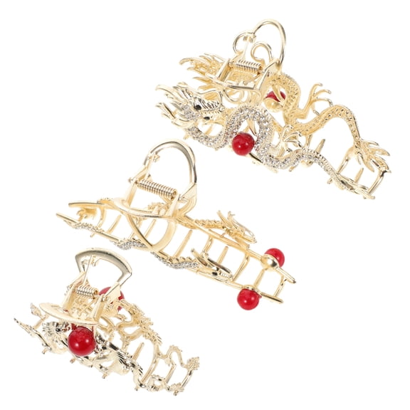 3pcs Dragon Hair Claws: Chinese Dragon New Year Barrettes Traditional Strong Claws for Women Spring Festival Wedding Hair Accessories