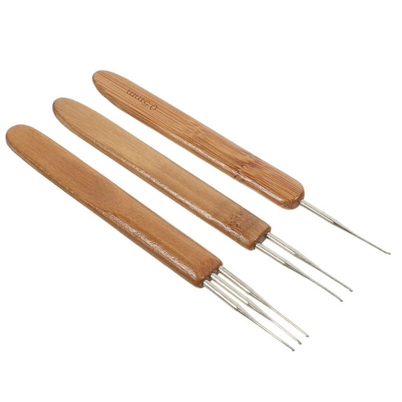 3pcs Dreadlock Crochet Hook with Bamboo Handle DIY Crafts Loc Needle Dreads Accessories Kit for Hair Extension