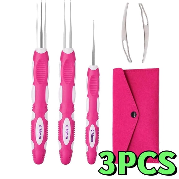 3pcs Dreadlocks Crochet Hooks with Ergonomic Handle, Braid Hair Locking Tool, Dreadlock Crochet Needle 0.75mm
