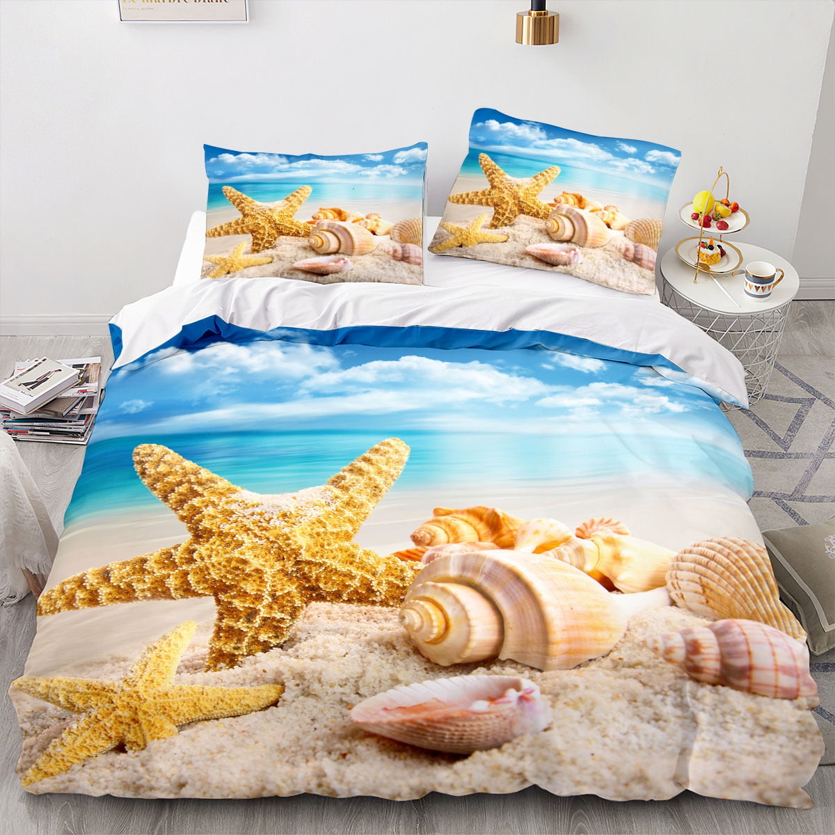 3pcs Duvet Cover Sets King Size Ocean Beach Comforter Cover Sunset Hawaii Tropical Leaves Sea