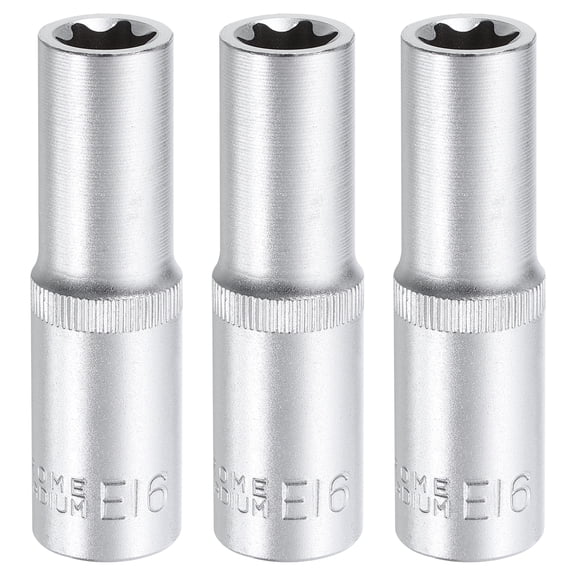 3pcs E-Torx Socket 1/2" Drive E16 External Torx Deep Socket CR-V Star Socket