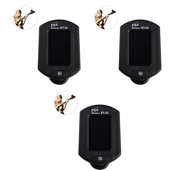 3pcs ENO ET- Mini Clip-on Digital LCD Chromatic Guitar Bass Violin Ukulele Chromatic Tuner (Black)