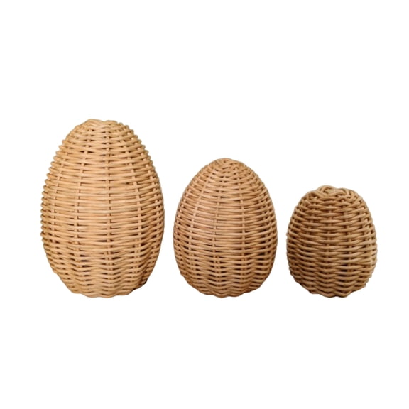 3pcs Easter Egg Ornament Woven Eggs, Rustic Rattan Statues Handmade Decorative Easter Ornaments for Table Settings Centerpieces and Spring Decor Creative Hanging Decoration for Home