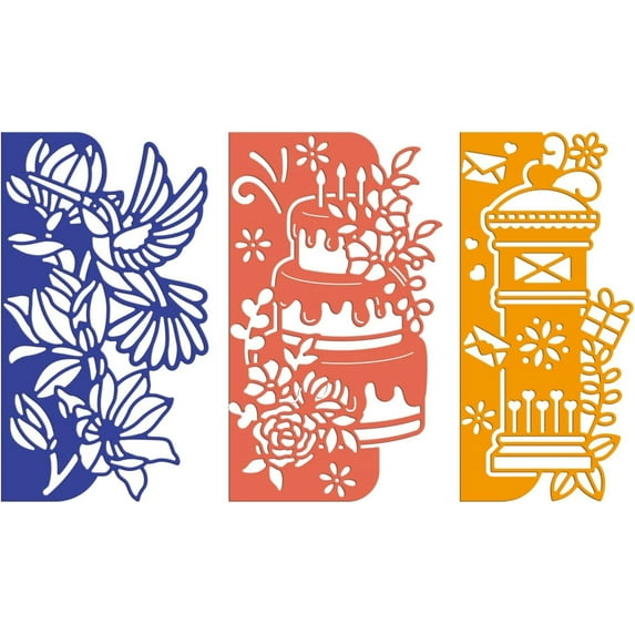 3pcs Edge Border Cutting Dies Flowers Cakes Hummingbird Mailbox Die Cuts for DIY Scrapbooking Festival Wedding Cards Making Paper Cutting Album Envelope Decoration 4.3x6.3 Inch