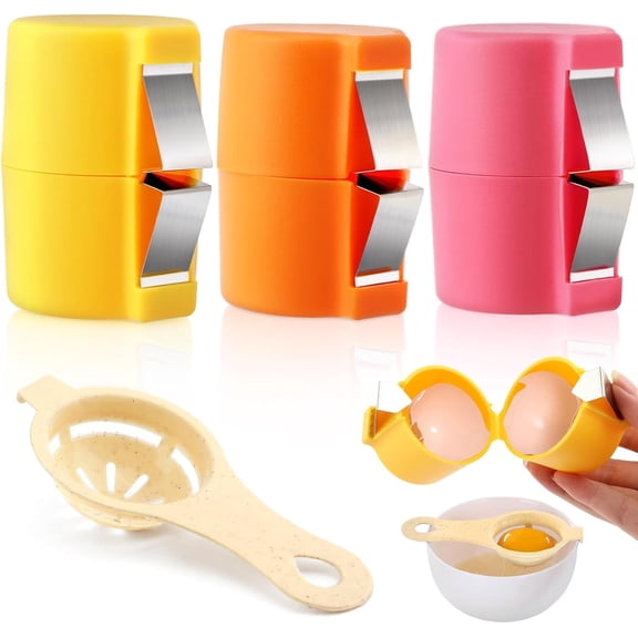 3pcs Egg Shell Opener & 1 Egg Separator,Eggs Cracker Tool for Rawegg,Handheld Eggshell Cutter Hard Boiled Eggs Breaker Yolk White Separator for Cooking Camping Kitchen Gadgets