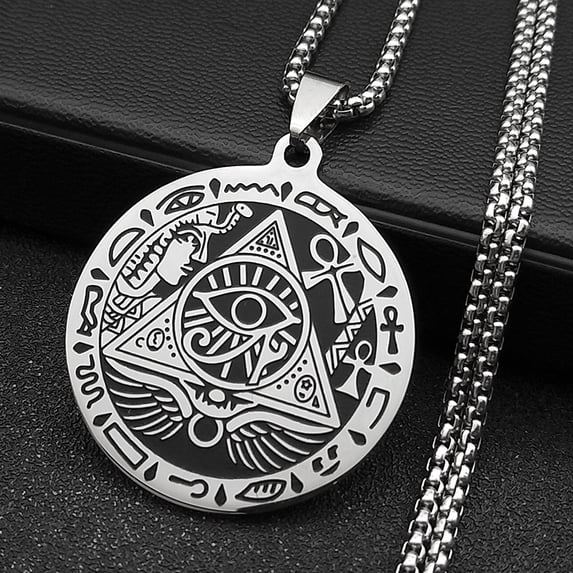 3pcs Egypt Theme 304 Stainless Steel Eye of Horus Necklaces box Chain Necklaces for Women Stainless Steel color 19.69 inch(50cm)