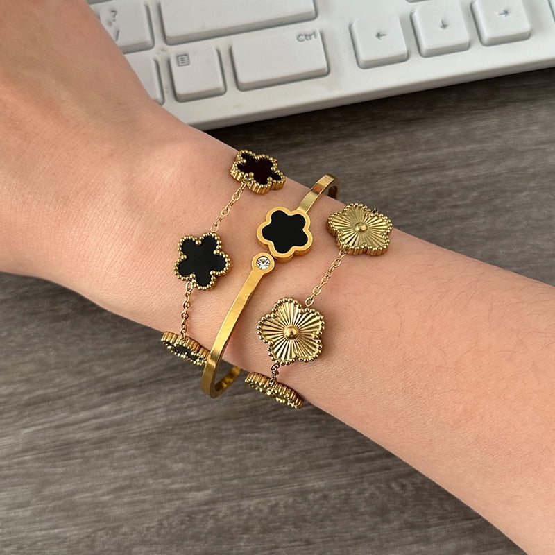3pcs Elegant Flower Bangle Bracelet for Women 2024 New Stainless Steel