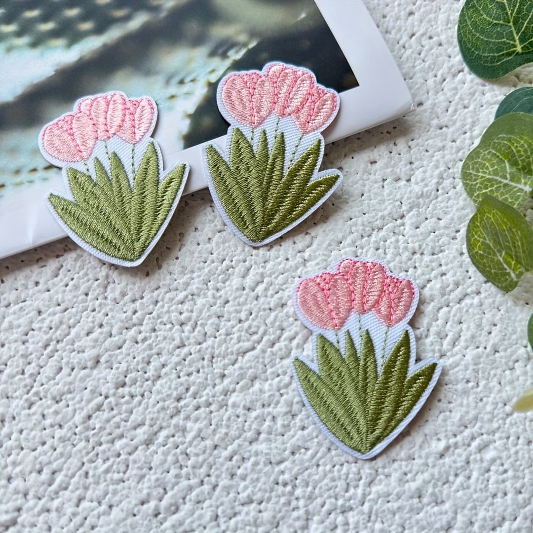 3pcs Embroidered Tulip Flower Patches for Denim Jackets, Canvas Bags, Pants, Clothing, Hats, and More - Perfect for Sewing and Ironing