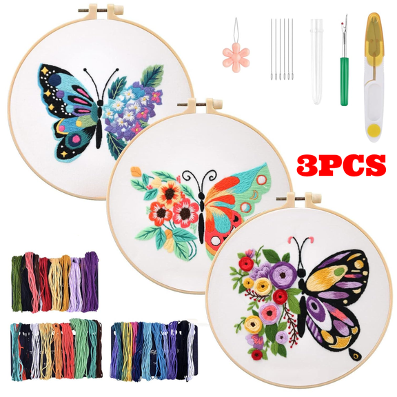 3pcs Embroidery Kit for Beginners with Pattern and Tool, Embroidery Kit for Adults, Hand Cross Stitch Kits for Beginners, Advanced Patterns Practice