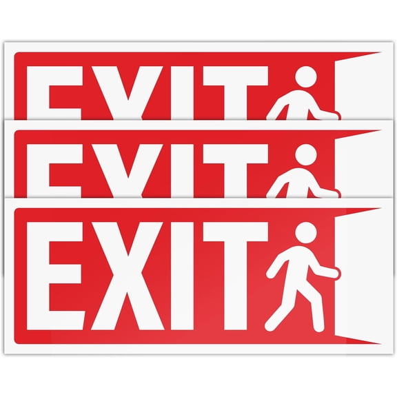 3pcs Exit Sign Stickers, 10" x 4" Weatherproof UV Laminated Vinyl Exit Stickers for Office, Workplace, Business