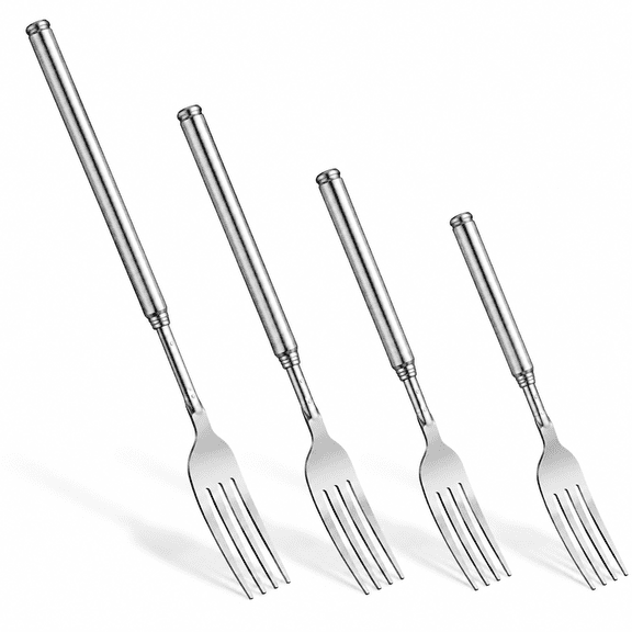 3pcs Extendable Fork for Jokes - Expandable Forks Stainless Steel Telescopic Cool Stuff for pranks for adults funny Gifts Long Dinner Cutlery Silver