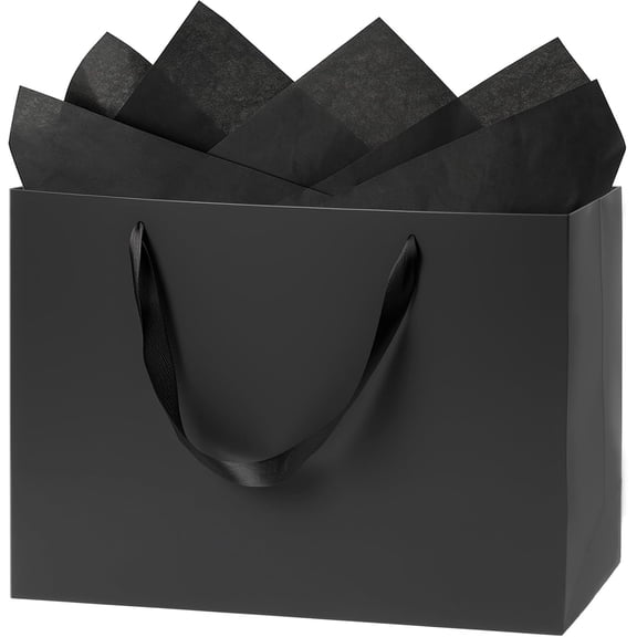 3pcs Extra Large Black Gift Bags with Handles, 17 x 12.6 x 5.5 in Reusable Big Paper Present Bags with Tissue Paper for Birthday, Business or Holiday Use